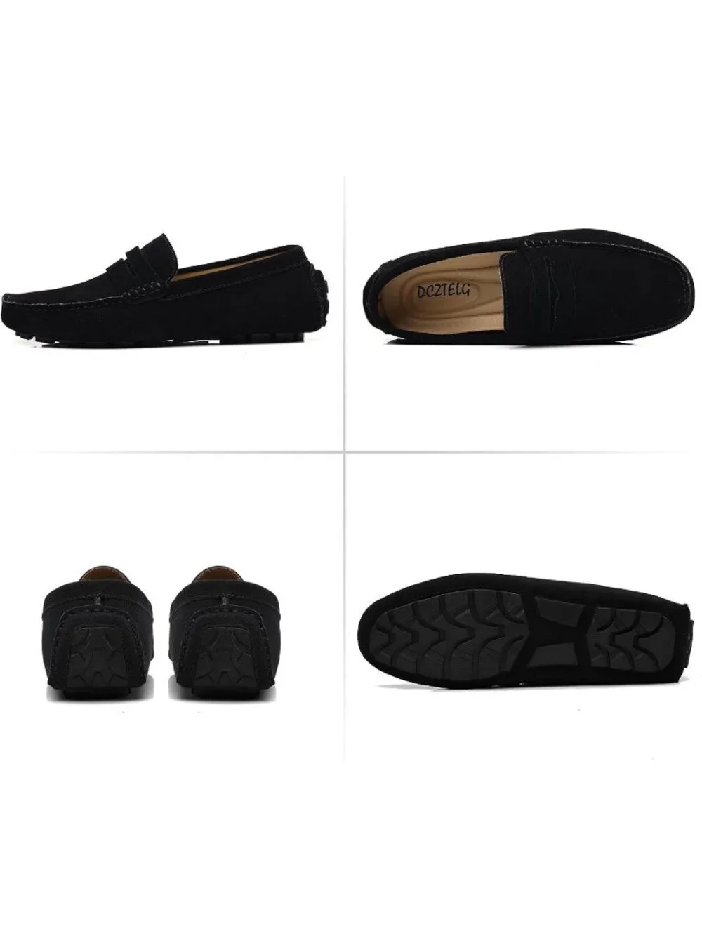 DCZTELG Men's Black Rubber Suede Penny Loafer Slip On Llightweight Casual Shoes